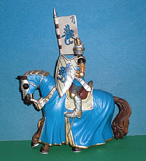 Turnierritter mit Flagge weiss mit blauem Drachen