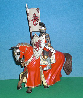 Turnierritter mit Flagge weiss mit rotem Drachen