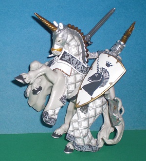 Waffenmeister mit Schwert Einhorn silber auf weiss