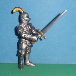 Fusssoldat mit grossem Schwert gelb blau mit Löwe