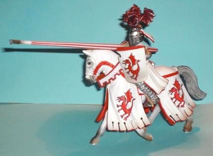 Turnierritter mit Lanze weiss mit rotem Drachen